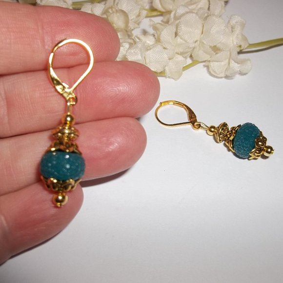 Blue & Gold Earrings Dangle Drop Jewelry NWT 6350 - Picture 6 of 6